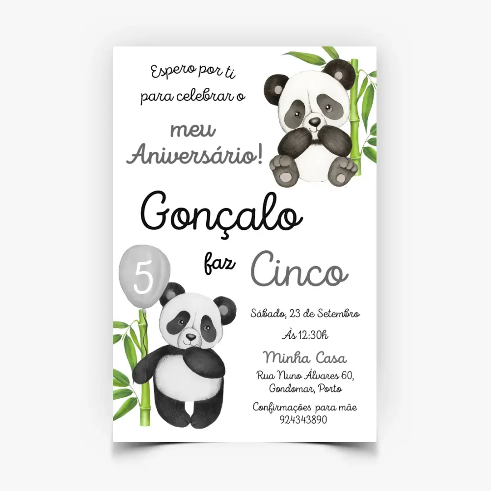 Convite de Aniversário Personalizado - Panda