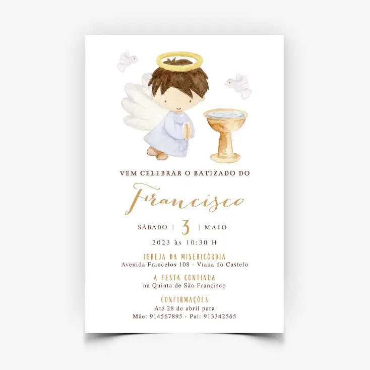 Convite de Batizado Personalizado - Anjinho para Menino.