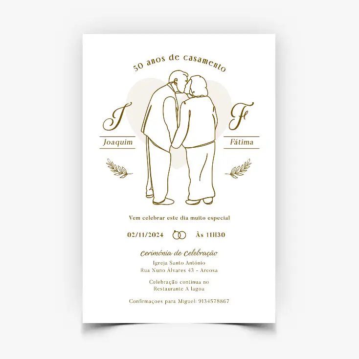 Convite Bodas de Ouro Personalizado - Silhueta de Casal