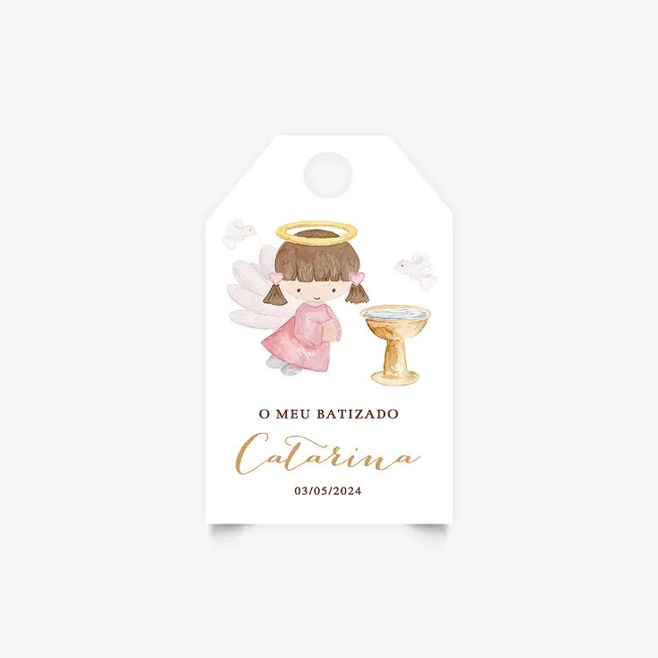 Etiquetas Personalizadas para Batizado - Anjinho Menina - Formato Tag
