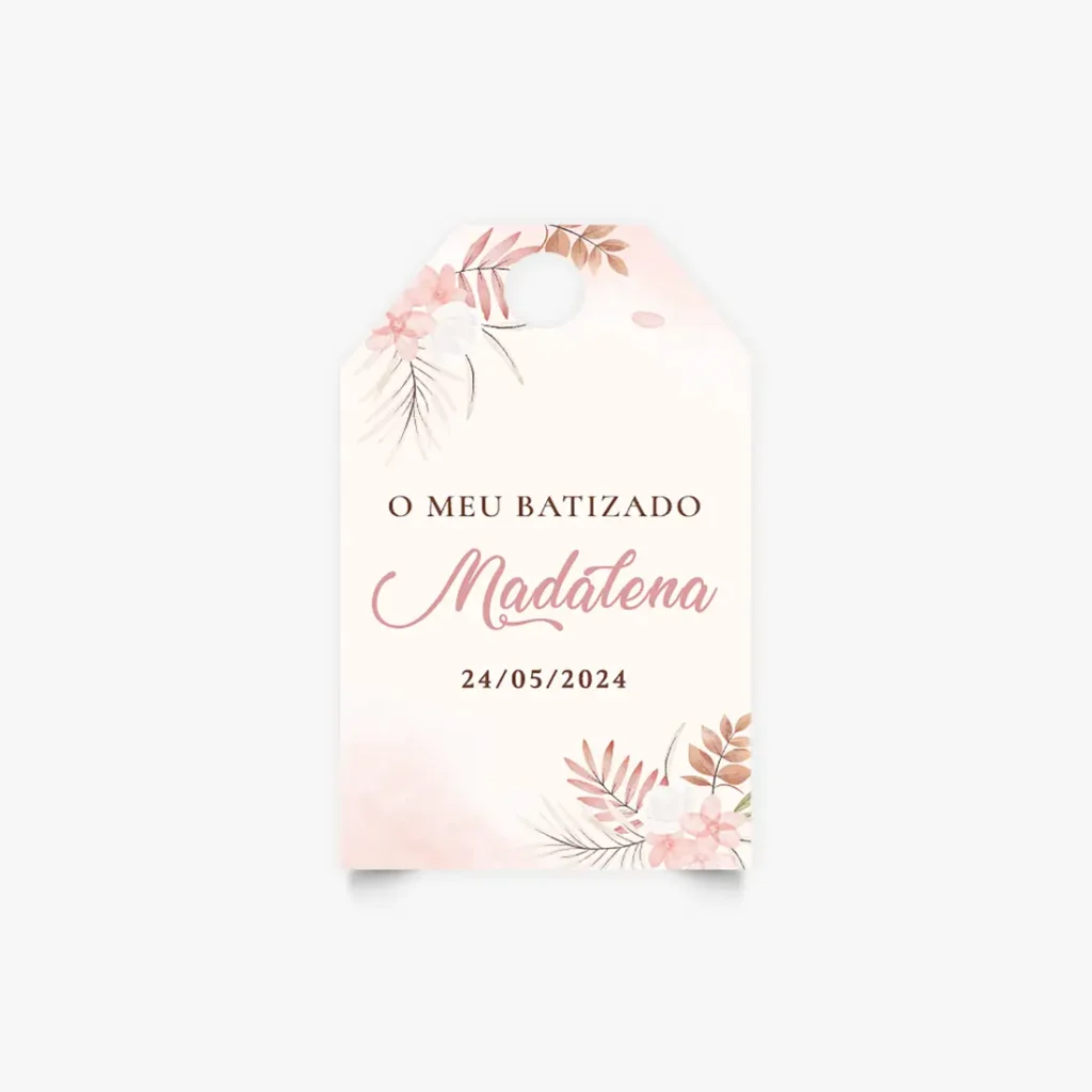 Etiquetas Personalizadas para Batizado - Floral Rosado Suave - Formato Tag
