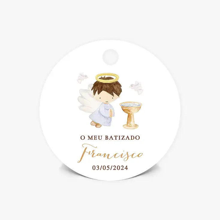 Etiquetas Personalizadas para Batizado – Anjinho Menina – Forma Redonda, Tag, Flor ou Coração