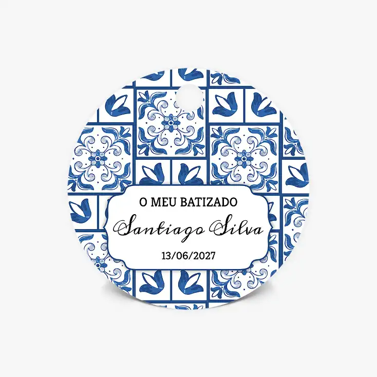 Etiquetas Personalizadas para Batizado - Azulejo - Forma Redonda, Tag, Flor ou Coração