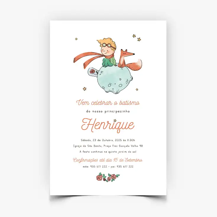 Convite de Batizado Personalizado - Principezinho - Gradient.pt - Viana do Castelo