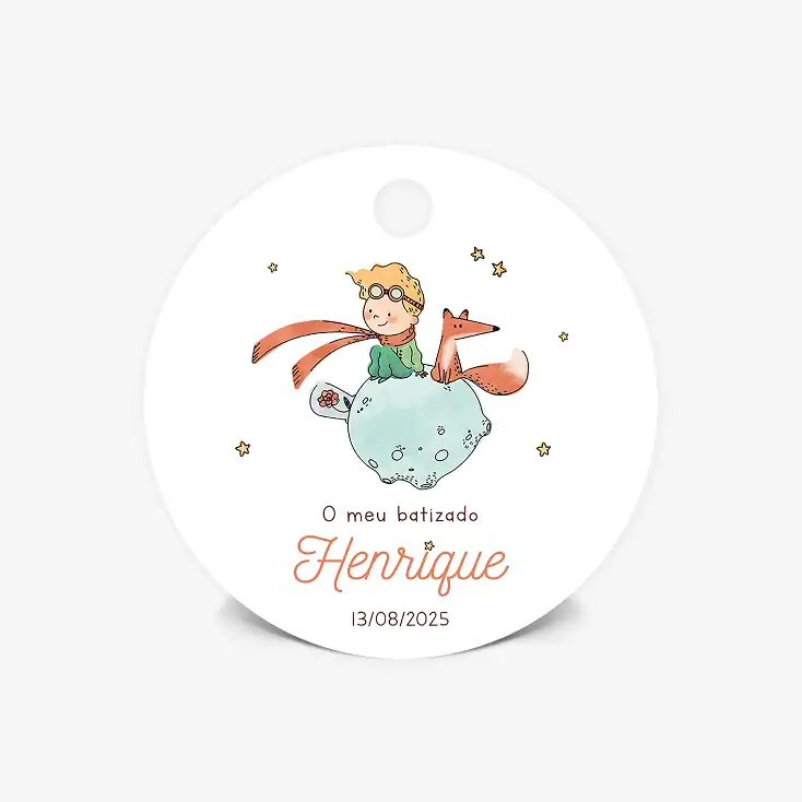 Etiquetas Personalizadas para Batizado - Principezinho - Forma Redonda, Tag, Flor ou Coração