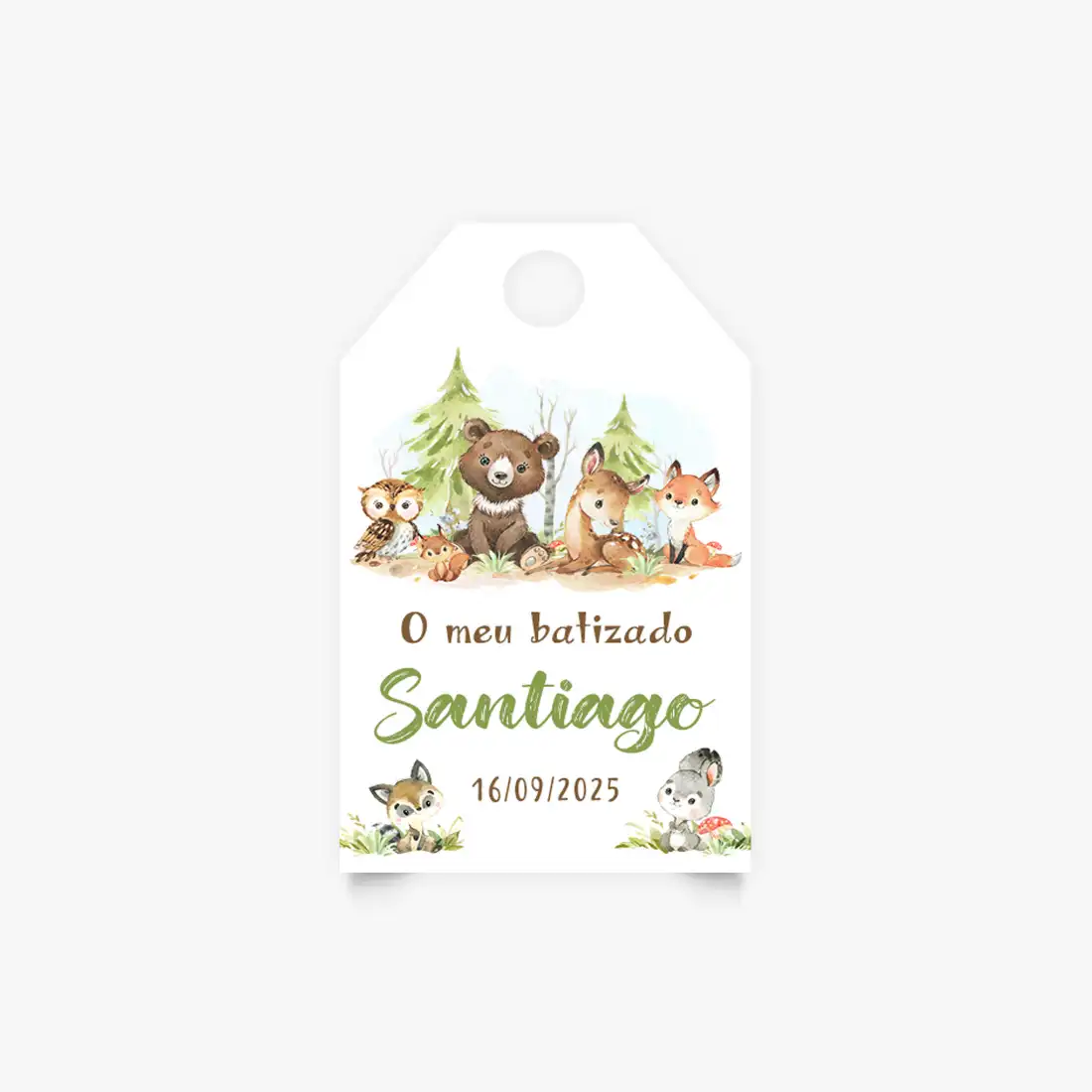 Etiquetas Personalizadas para Batizado - Animais da Floresta - Formato Tag